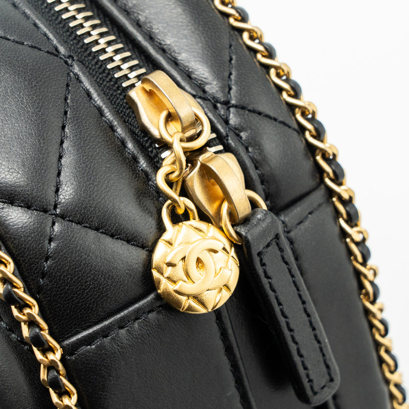 Chanel Round Vanity With Chain Lambskin Black GHW (microchip) no