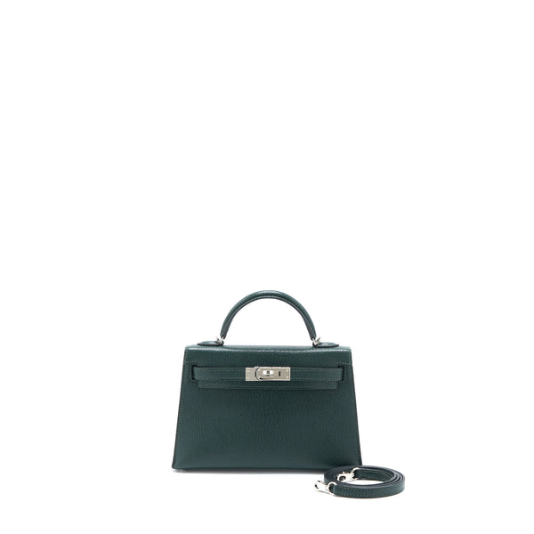 Hermes Mini Kelly II Chevre Mysore Vert Titien/Bleu Atoll SHW Stamp Y