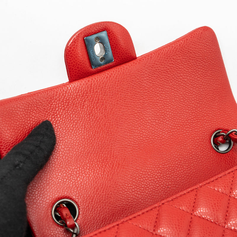 Chanel mini rectangular flap bag caviar red ruthenium hardware