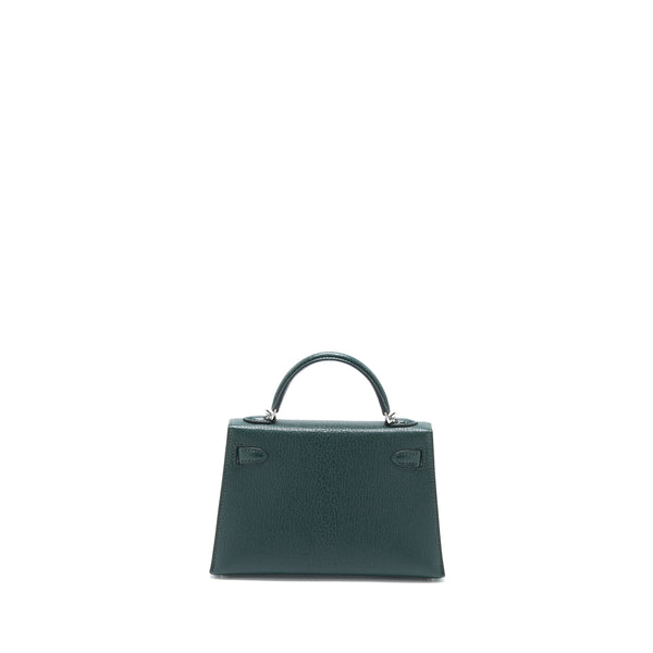 Hermes Mini Kelly II Chevre Mysore Vert Titien/Bleu Atoll SHW Stamp Y