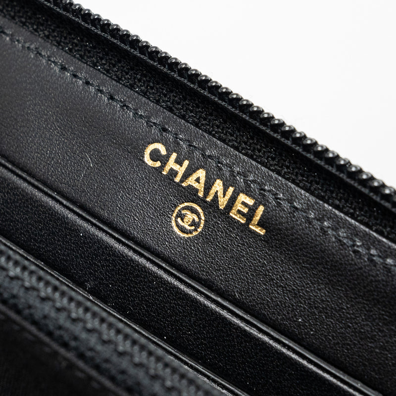 Chanel Boy Zipper Wallet Chevron Lambskin Black LGHW