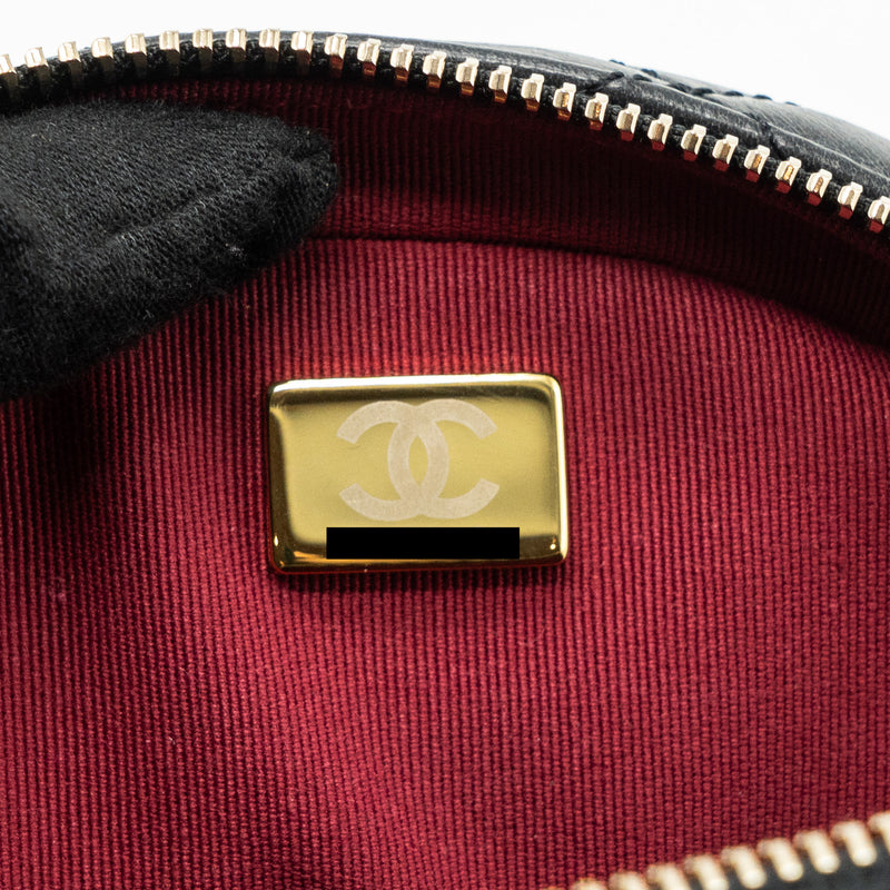 Chanel Round Vanity With Chain Lambskin Black GHW (microchip) no