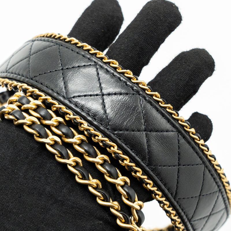 Chanel Round Vanity With Chain Lambskin Black GHW (microchip) no