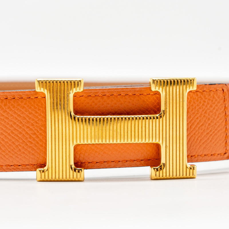 Hermes Size 90 32MM H Striee Belt Buckle & Reversible Leather Strap GHW Stamp Square P