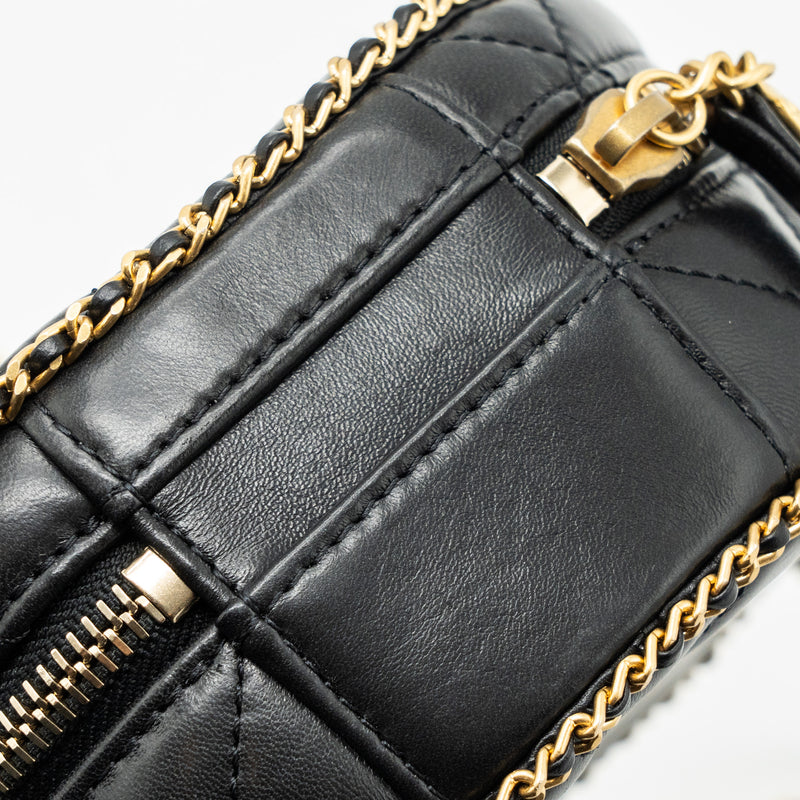 Chanel Round Vanity With Chain Lambskin Black GHW (microchip) no