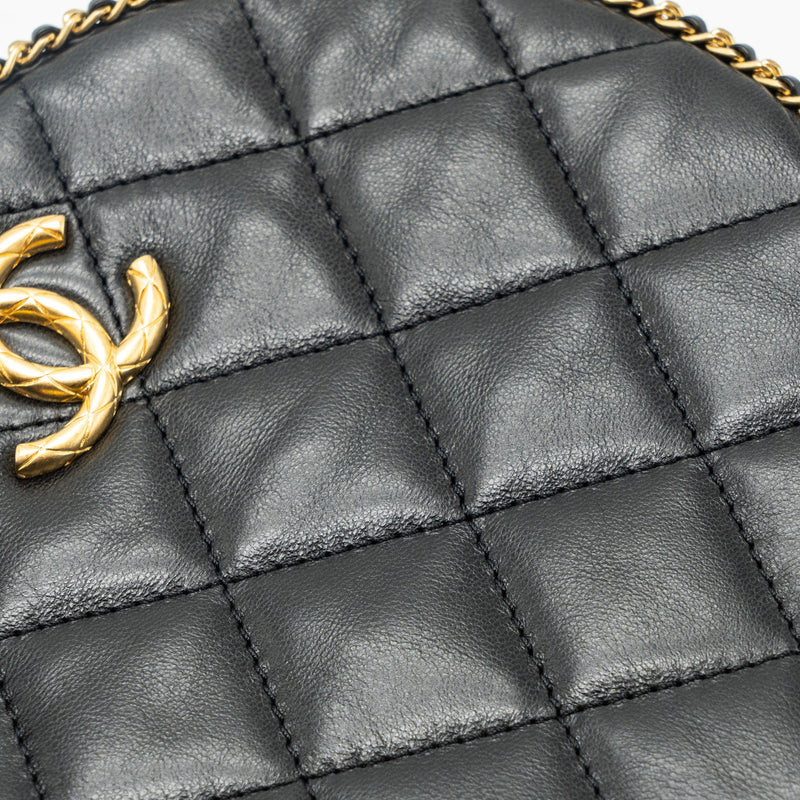 Chanel Round Vanity With Chain Lambskin Black GHW (microchip) no