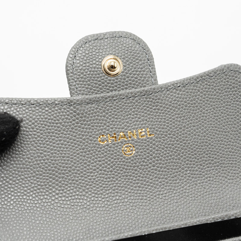 Chanel classic flap card holder caviar grey LGHW (microchip)