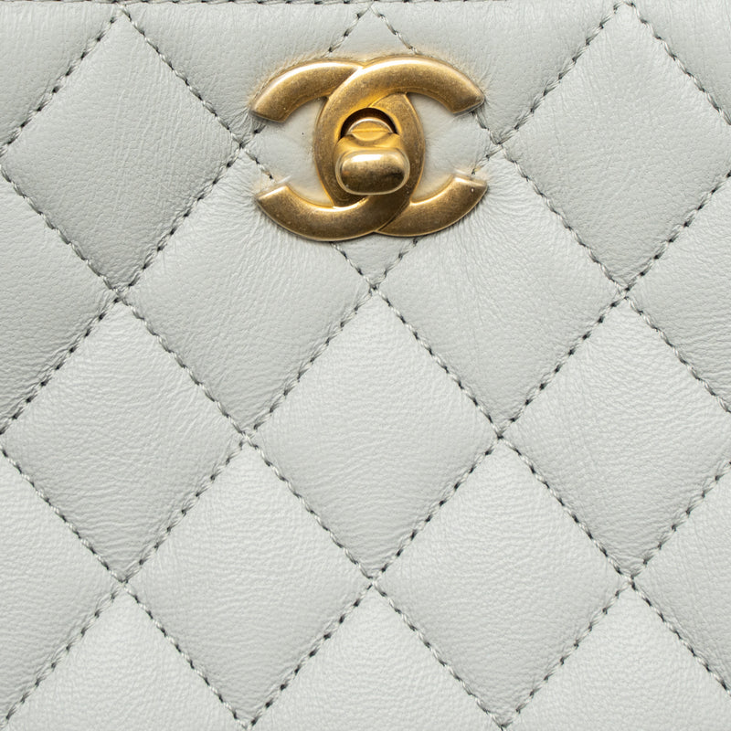 Chanel Pearl Crush Hobo Bag Lambskin Light Grey Brushed GHW (Microchip)
