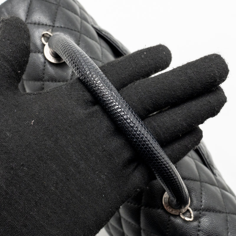 Chanel Large Coco Handle Flap Bag Lizard Embossed Handle Caviar Black