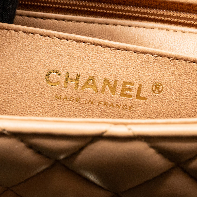 Chanel Top Handle Mini Rectangular Lambskin Beige LGHW (Microchip)