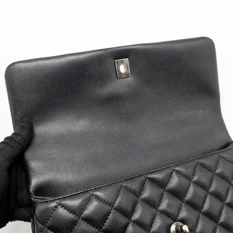 Chanel Large Coco Handle Flap Bag Lizard Embossed Handle Caviar Black
