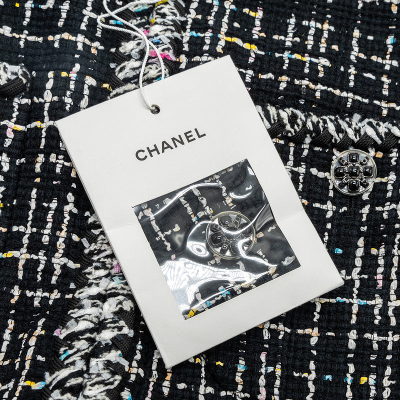 Chanel Size 38 Short Sleeve Tweed Jacket Black/White/Pink/Yellow