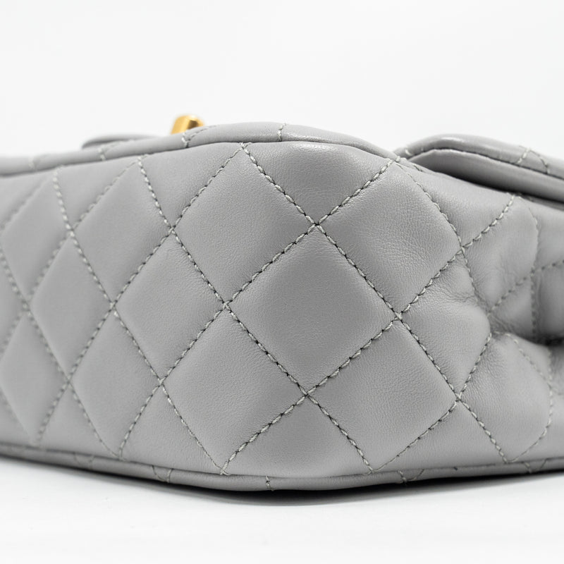 Chanel Pearl Crush Mini Square Flap Bag Lambskin Light Grey GHW (Microchip)