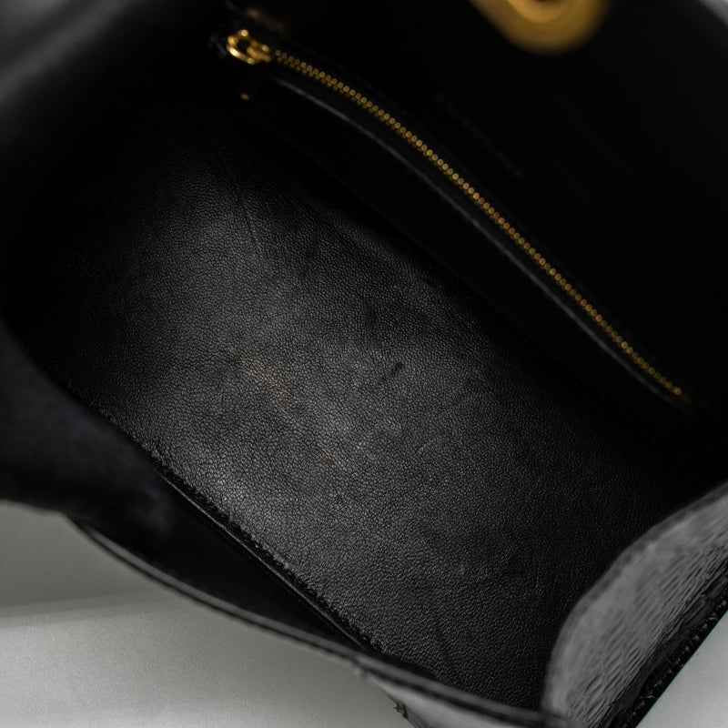 Balenciaga Small Hourglass Bag Croc-Embossed Calfskin Black GHW