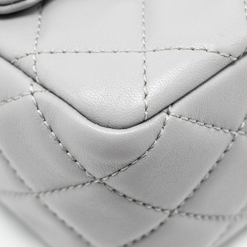 Chanel Pearl Crush Mini Square Flap Bag Lambskin Light Grey GHW (Microchip)