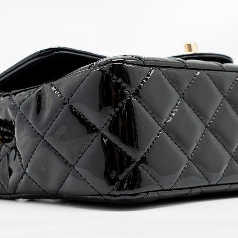 Chanel mini rectangular flap bag patent leather black LGHW