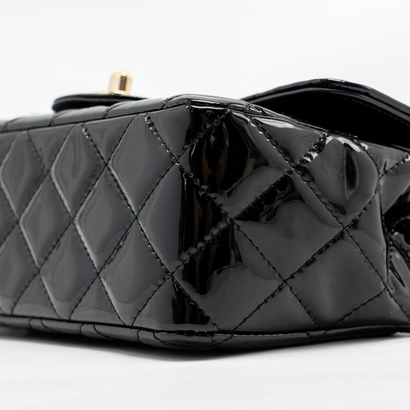 Chanel mini rectangular flap bag patent leather black LGHW