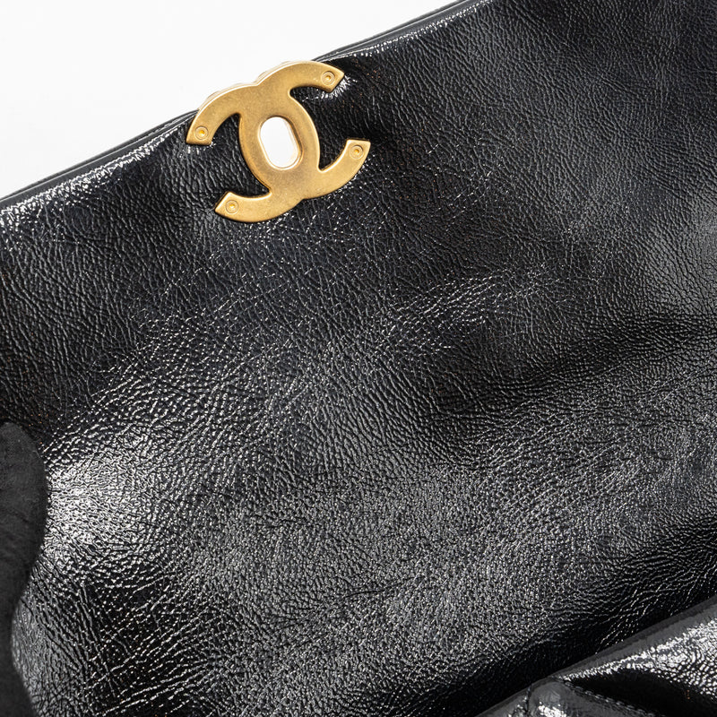 chanel medium 19 bag shiny calfskin black multicolour hardware