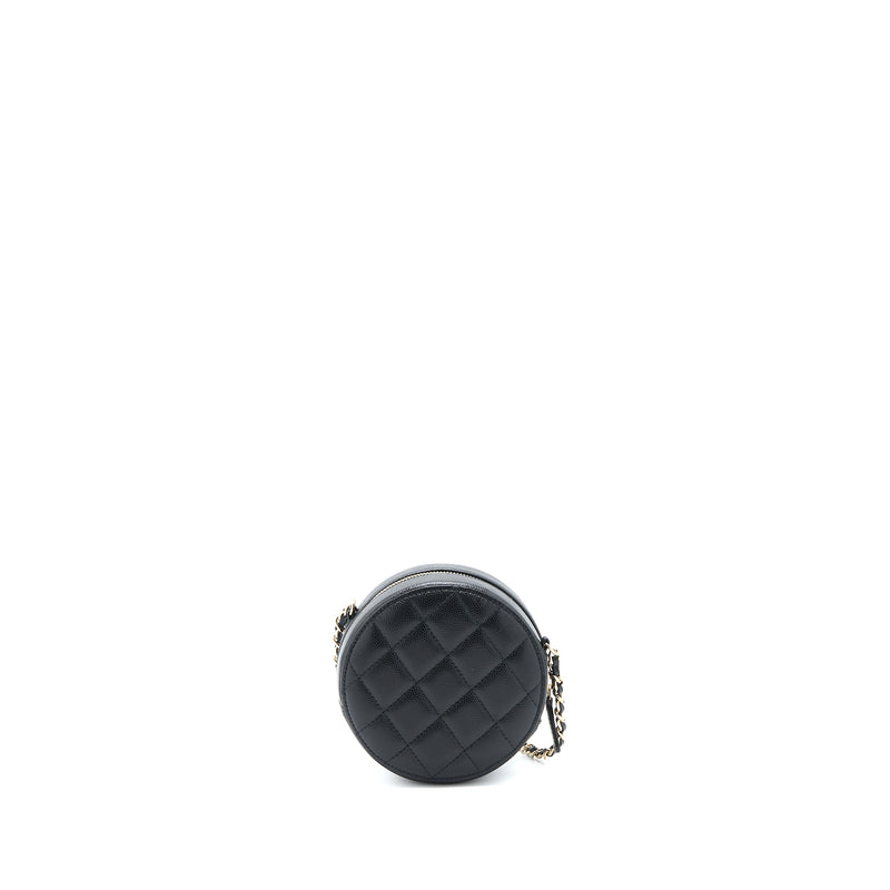 Chanel Crystal CC Logo Round Clutch with Chain Caviar Black LGHW