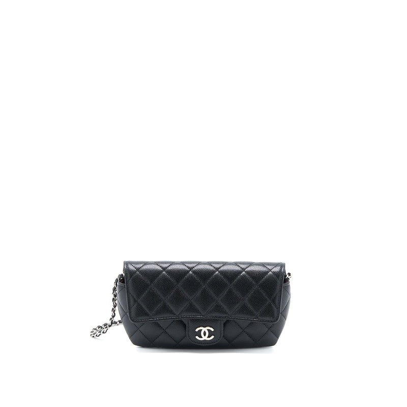 Chanel Black Quilted Caviar Glasses Case On Chain Silver