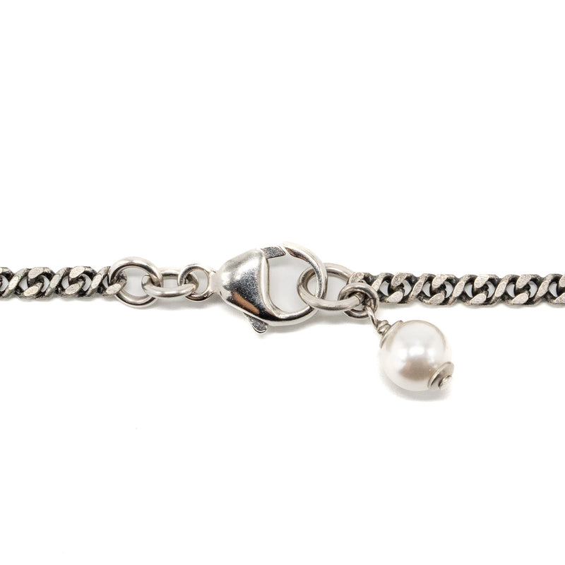 Chanel cc logo necklace crystal/pearl ruthenium hardware