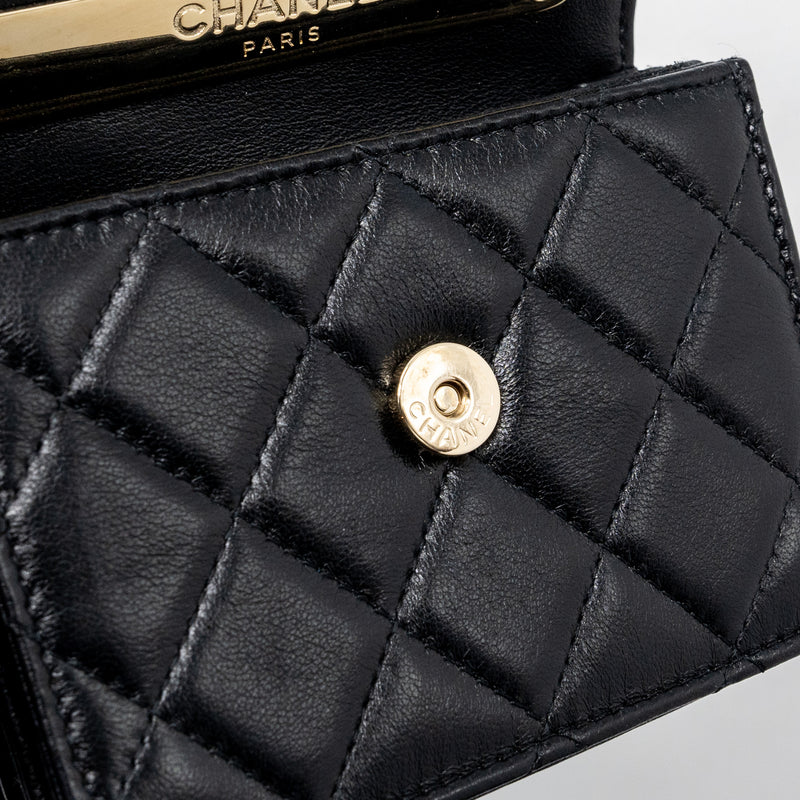 chanel top handle mini flap bag with chain lambskin black LGHW (microchip)