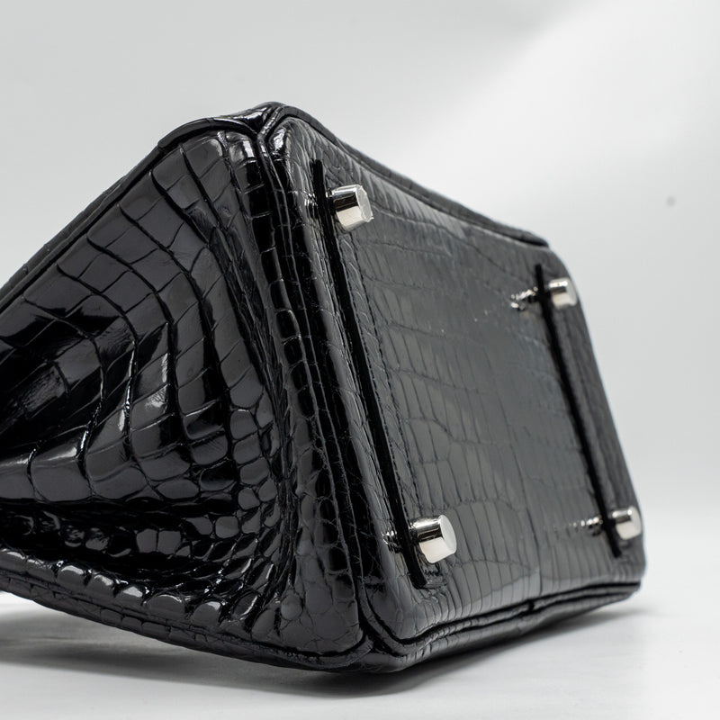 Hermes birkin 25 Shiny crocodile porosus black SHW stamp Z