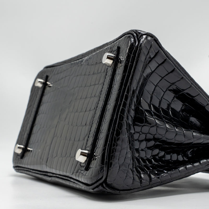 Hermes birkin 25 Shiny crocodile porosus black SHW stamp Z
