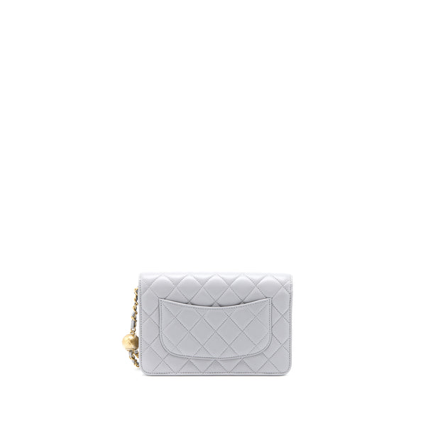 Chanel Pearl Crush Wallet on Chain Lambskin Light Grey GHW (Microchip)