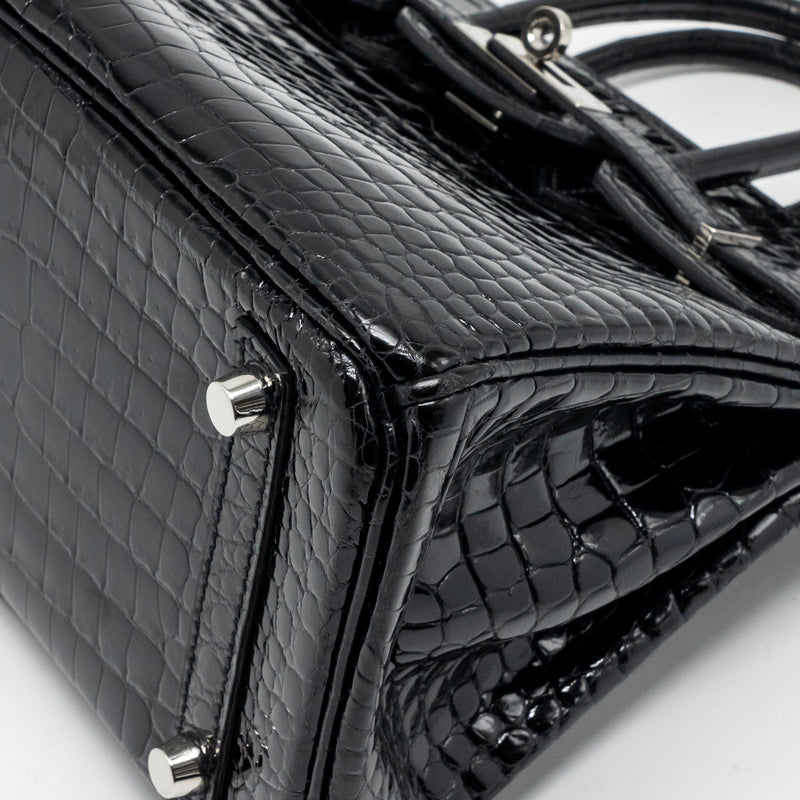 Hermes birkin 25 Shiny crocodile porosus black SHW stamp Z