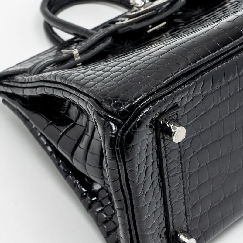 Hermes birkin 25 Shiny crocodile porosus black SHW stamp Z