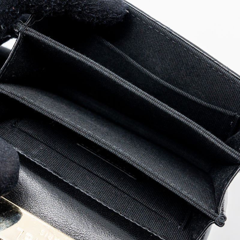 chanel top handle mini flap bag with chain lambskin black LGHW (microchip)