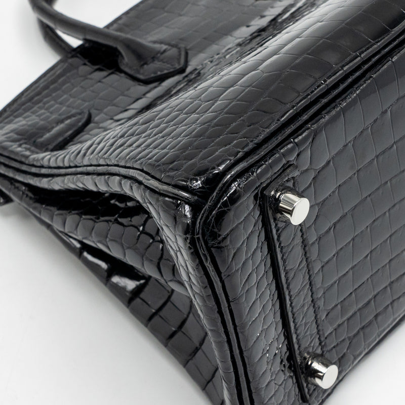 Hermes birkin 25 Shiny crocodile porosus black SHW stamp Z