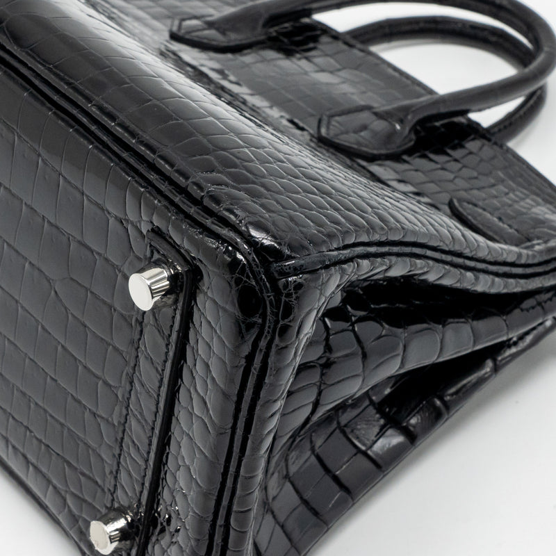 Hermes birkin 25 Shiny crocodile porosus black SHW stamp Z