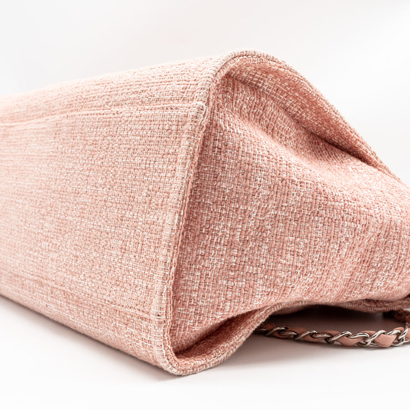 Chanel Large Deauville Tote Shopping Bag Canvas/ Calfskin Pink SHW