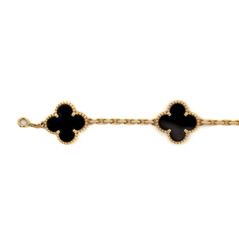 Van Cleef & Arpels Vintage Alhambra Bracelet 5 Motifs 18K Yellow Gold/Onyx