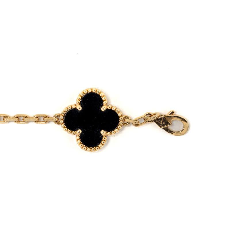 Van Cleef & Arpels Vintage Alhambra Bracelet 5 Motifs 18K Yellow Gold/Onyx