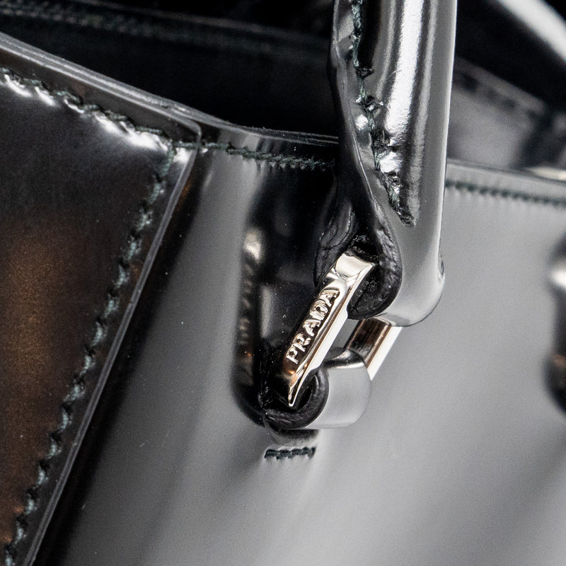 Prada Small Brushed Leather Tote Black SHW