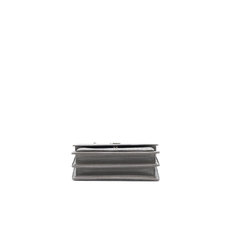 Saint Laurent Medium Sunset Chain Bag Croc Embossed Calfskin Grey SHW