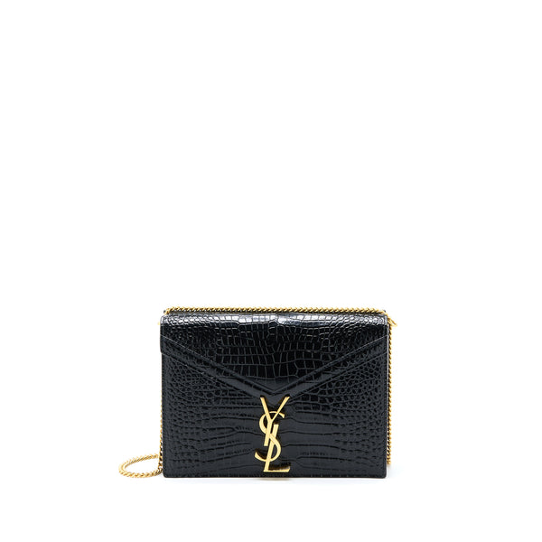 Saint Laurent Cassandra Chain Bag Croc Embossed Leather Black GHW