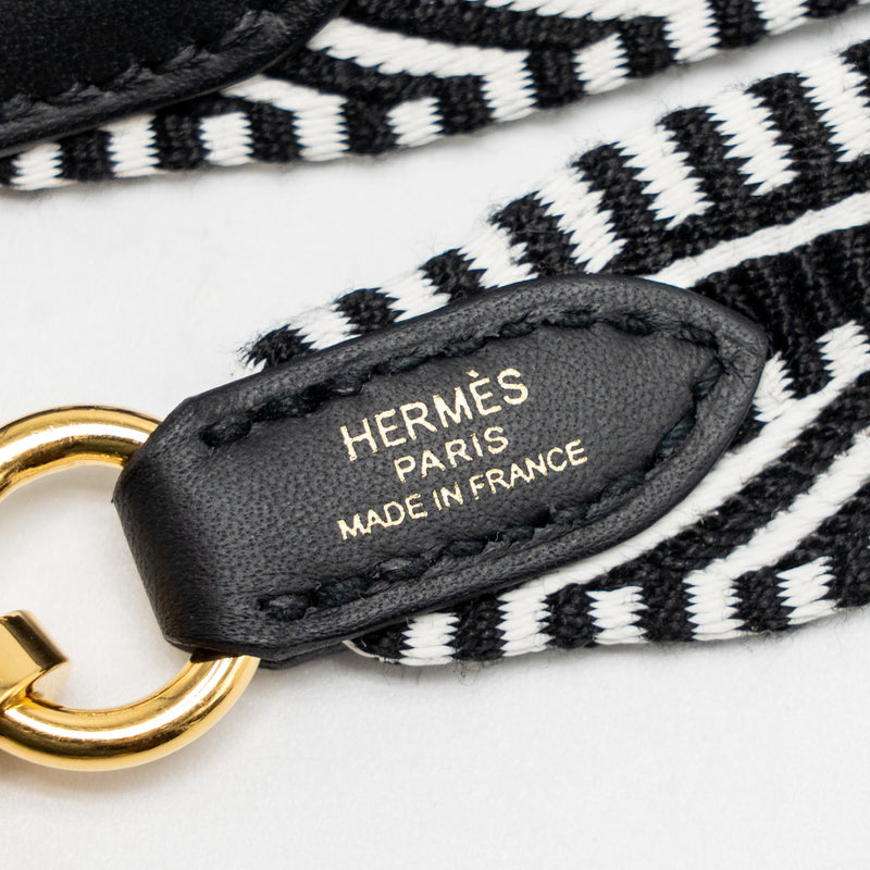 Hermes 85cm Shoulder Strap Canvas/Swift Black/White Stamp W