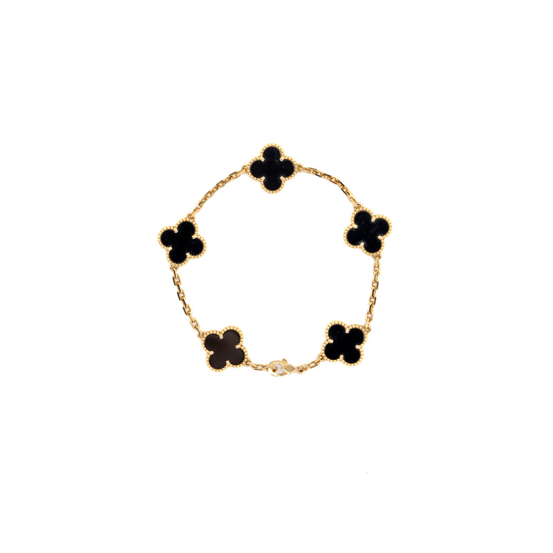 Van Cleef & Arpels Vintage Alhambra Bracelet 5 Motifs 18K Yellow Gold/Onyx