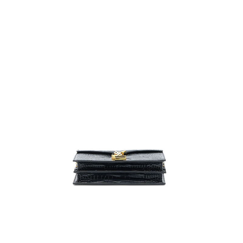 Saint Laurent Cassandra Chain Bag Croc Embossed Leather Black GHW