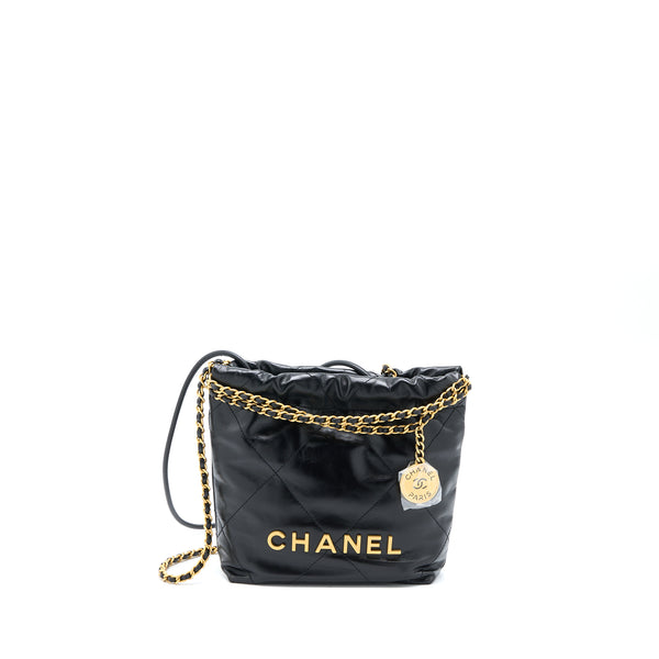 Chanel Mini 22 Bag Shiny Calfskin Black Brushed GHW (Microchip)