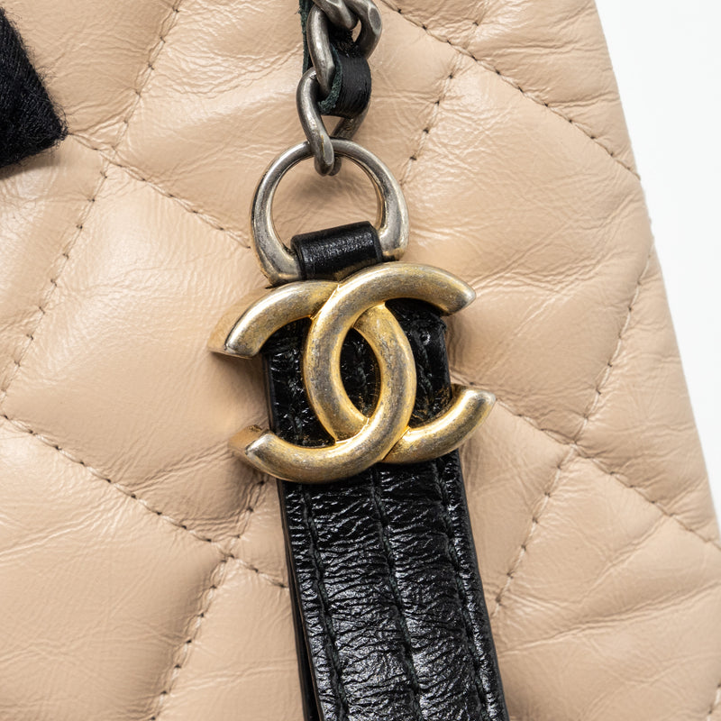 Chanel Gabrielle zip clutch bag calfskin beige / black multicolor hardware