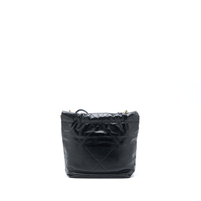 Chanel Mini 22 Bag Shiny Calfskin Black Brushed GHW (Microchip)