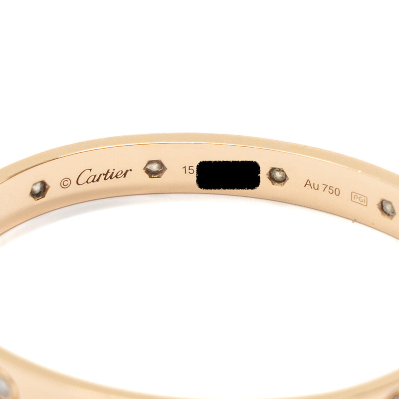 Cartier size 15 love bracelet rose gold with 10 diamonds