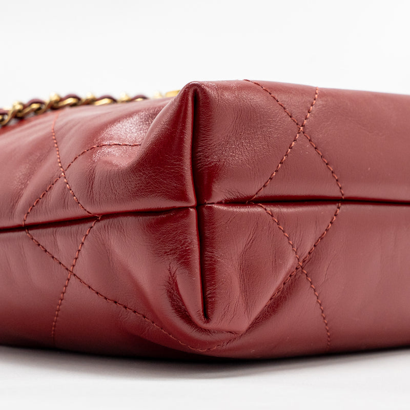 Chanel Mini 22 Bag Shiny Calfskin Red GHW (Microchip)