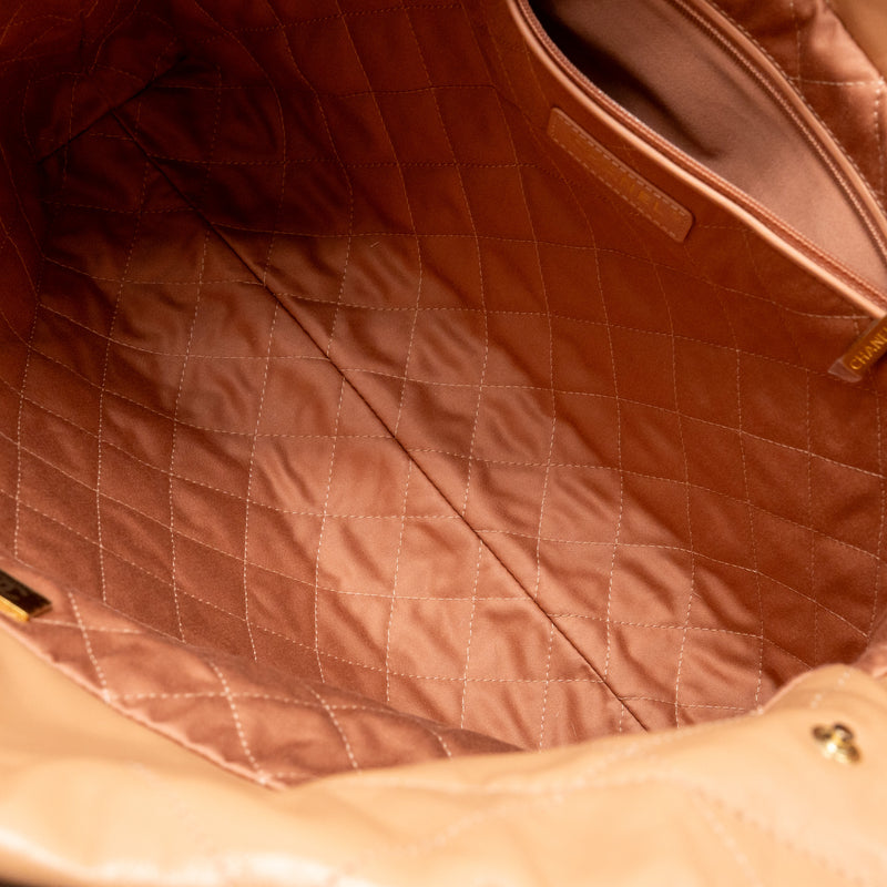 Chanel Medium 22 Bag Shiny Calfskin Light Beige GHW (Microchip)