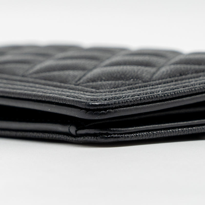 Chanel Boy Long Wallet Shiny Grained Calfskin Black SHW